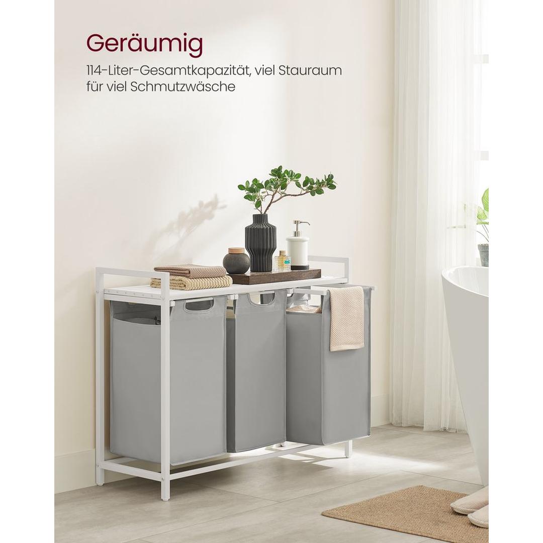 Wasmand met 3 Vakverdelers – Gescheiden Wasmand voor Badkamer of Wasruimte