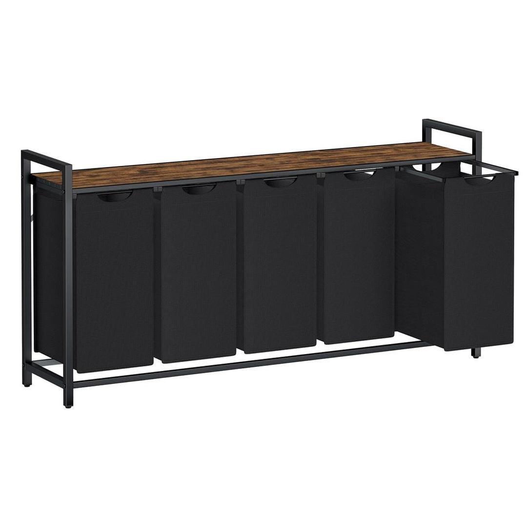 Wasmand met Uittrekbare Waszakken – Wasbox met 2 Vakken, Opbergblad en Stalen Frame