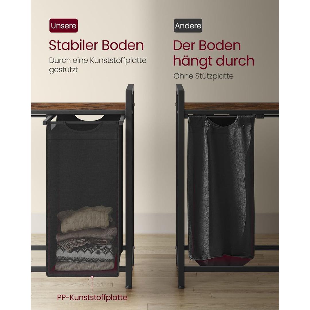 Wasmand met Uittrekbare Waszakken – Wasbox met 2 Vakken, Opbergblad en Stalen Frame