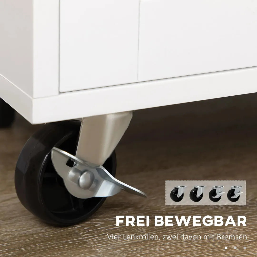 Keukentrolley met 1 Kruidenrek en 1 Handdoekhouder – 109 x 40 x 89 cm, Witte Servierwagen op Wielen