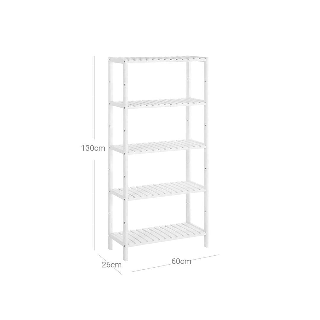 Bamboe Badkamerrek met 5 Legplanken – Smalle Opbergkast voor Badkamer, Toilet of Slaapkamer