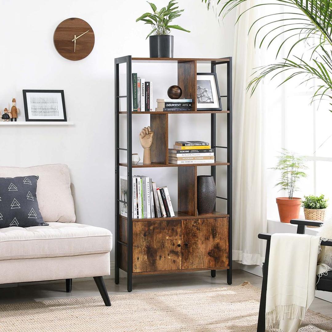 Boekenkast met 4 Legplanken – Open Opbergkast voor Woonkamer, Kantoor of Slaapkamer