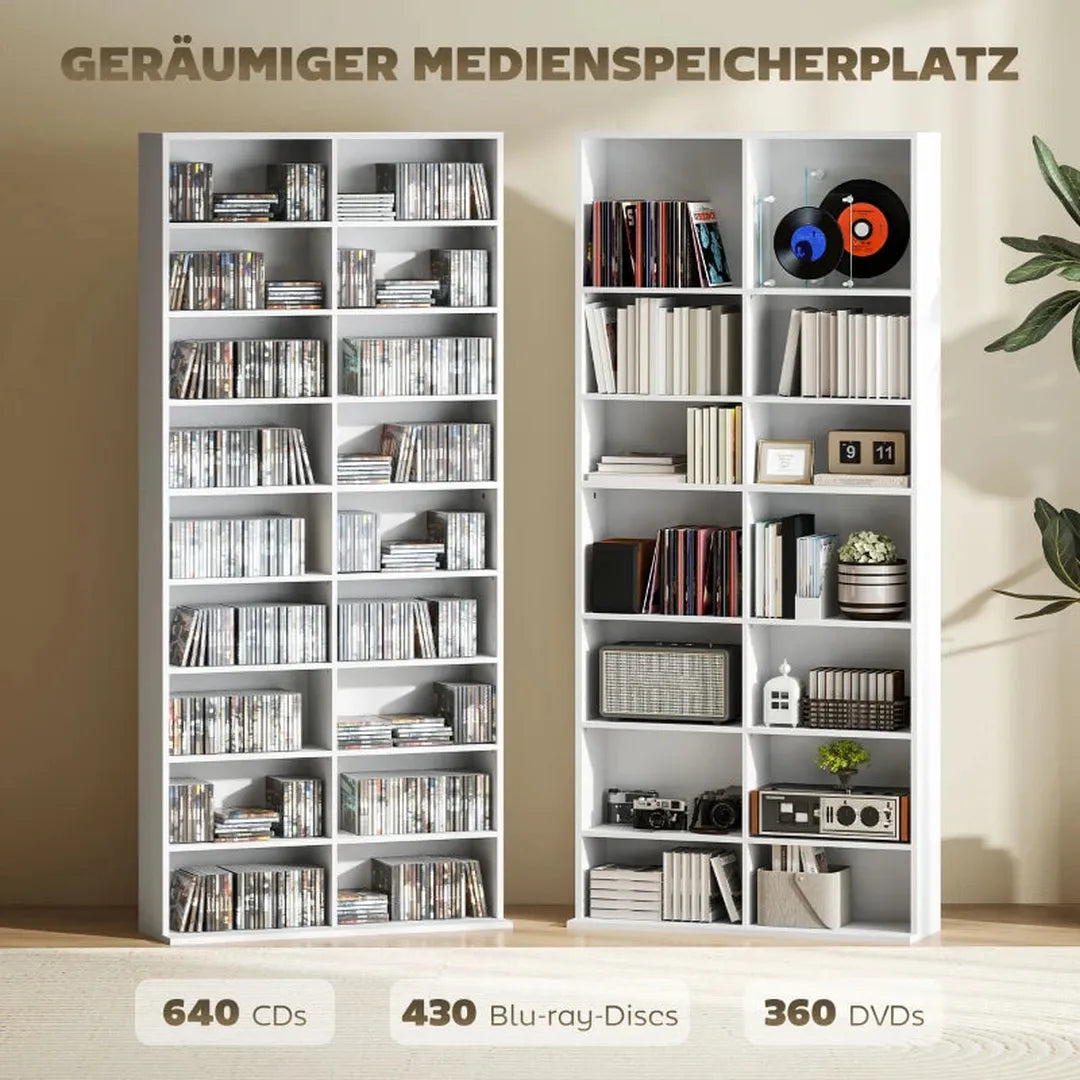 DVD-rek met 14 verstelbare planken – 18 vakken – 175 cm hoog – spaanplaat – wit
