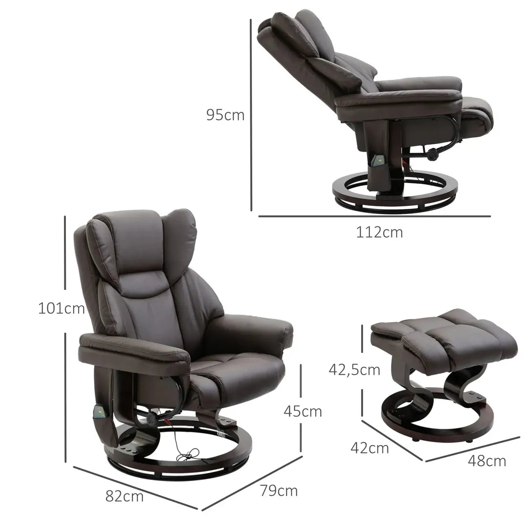 Relaxfauteuil met Massagefunctie en Voetenbank – Kunstleer Zwart – Verstelbaar 79 × 82 × 101 cm