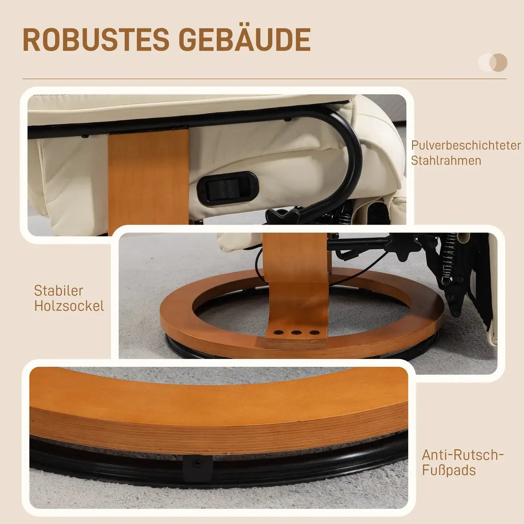 Relaxfauteuil met Ligfunctie – Draaibaar – Kunstleer Zwart – Stalen Frame – Max. 150 kg