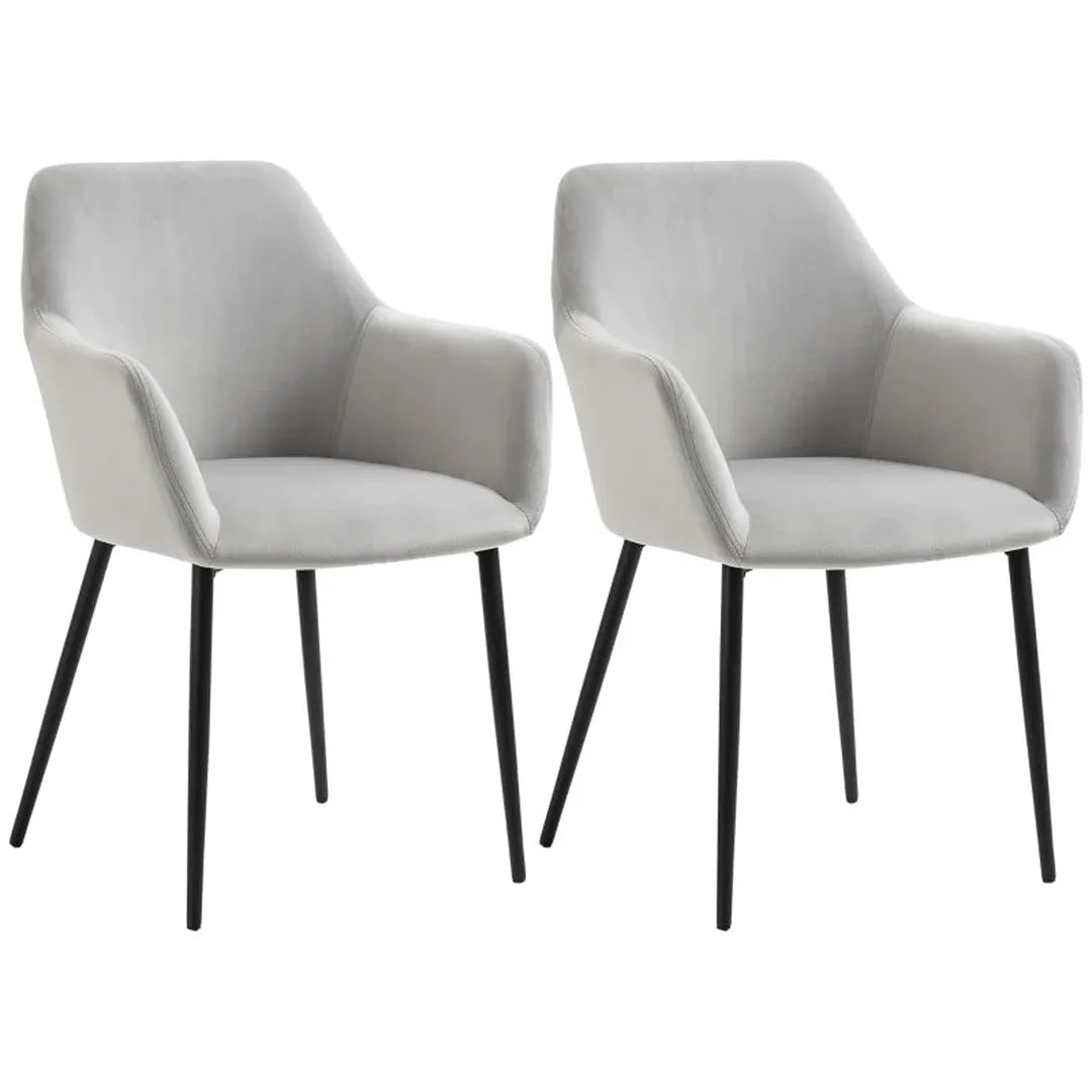 Set van 2 eetkamerstoelen – gestoffeerd met linnen hoes – met rugleuning en armleuningen – 59,5 x 56,5 x 81 cm