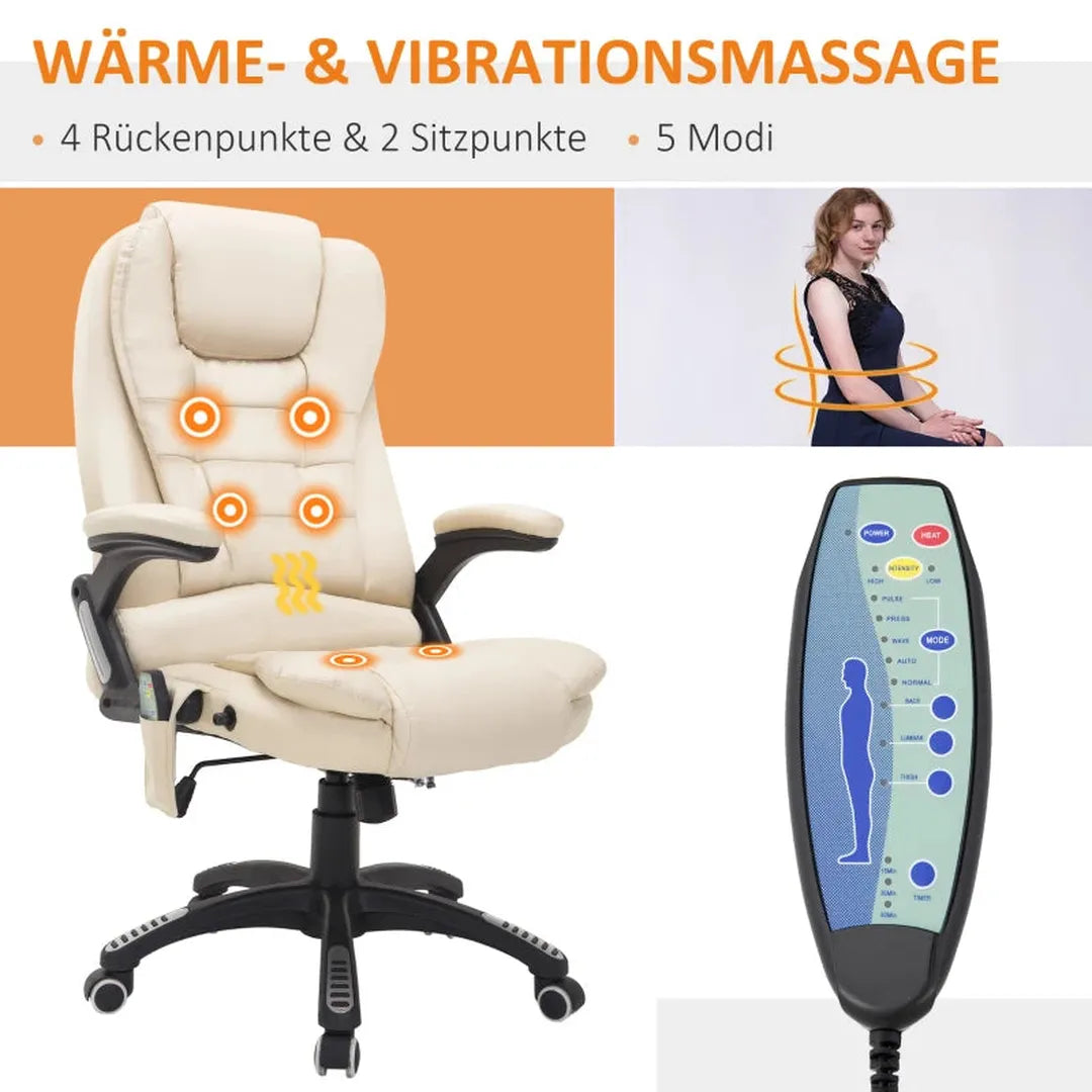 Bureaustoel met massage- en verwarmingsfunctie – in hoogte verstelbaar – kantelbaar – zwart