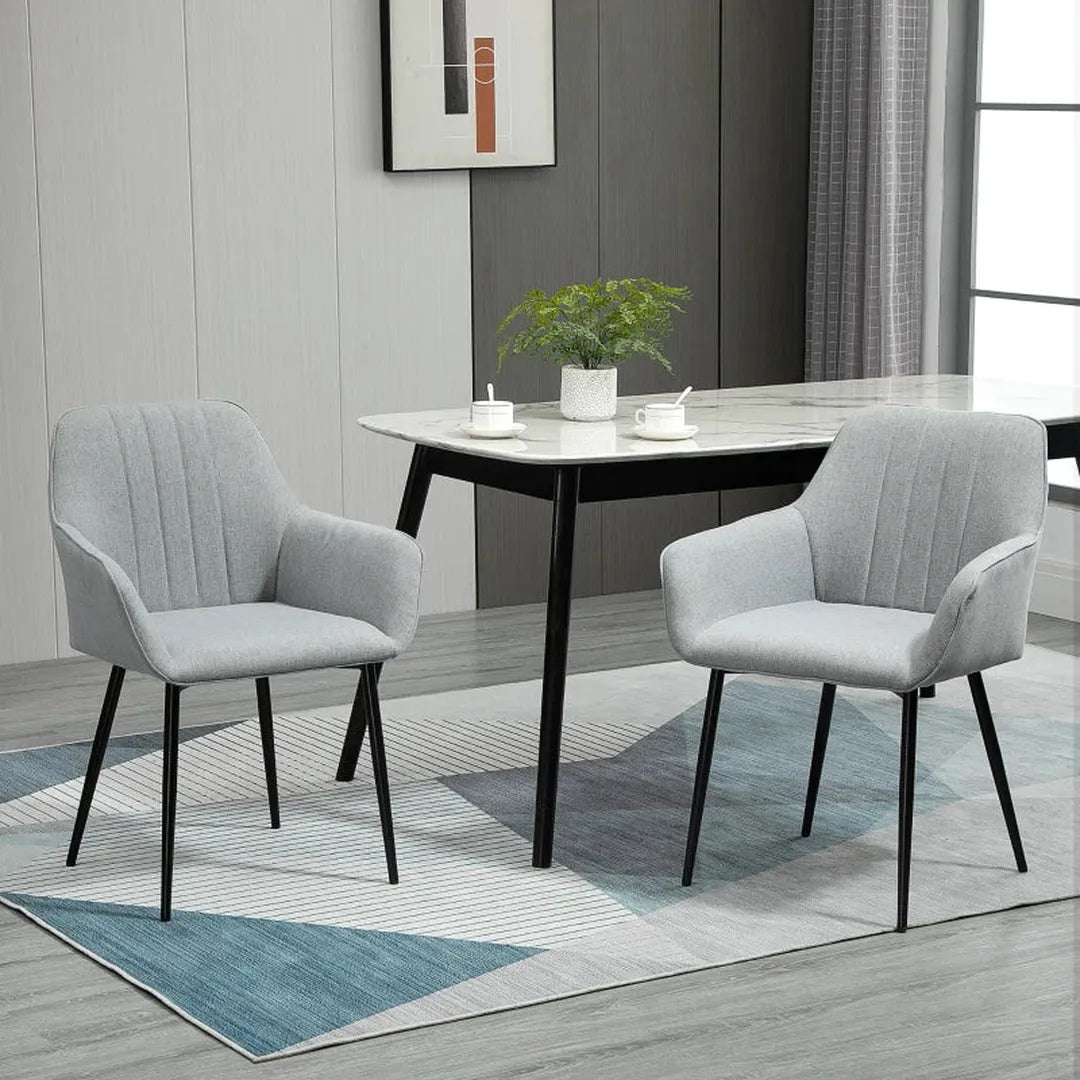 Set van 2 eetkamerstoelen – gestoffeerd met linnen hoes – met rugleuning en armleuningen – 59,5 x 56,5 x 81 cm