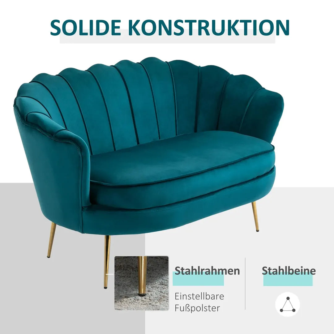Bank 2-Zits – Stoffen Bekleding in Fluweeloptiek – Crème/Goud – Belastbaar tot 150 kg