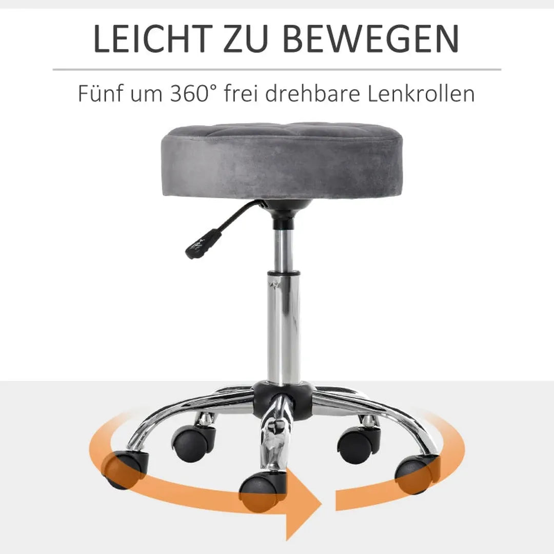 Rollende kruk – 360° draaibaar – in hoogte verstelbaar – PU-zitting – metalen frame – zwart