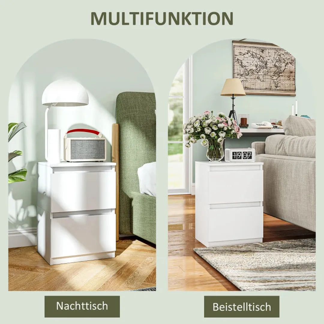 Nachtkastje met 2 lades – Bijzettafel met opbergruimte – Wit – Voor slaapkamer of woonkamer