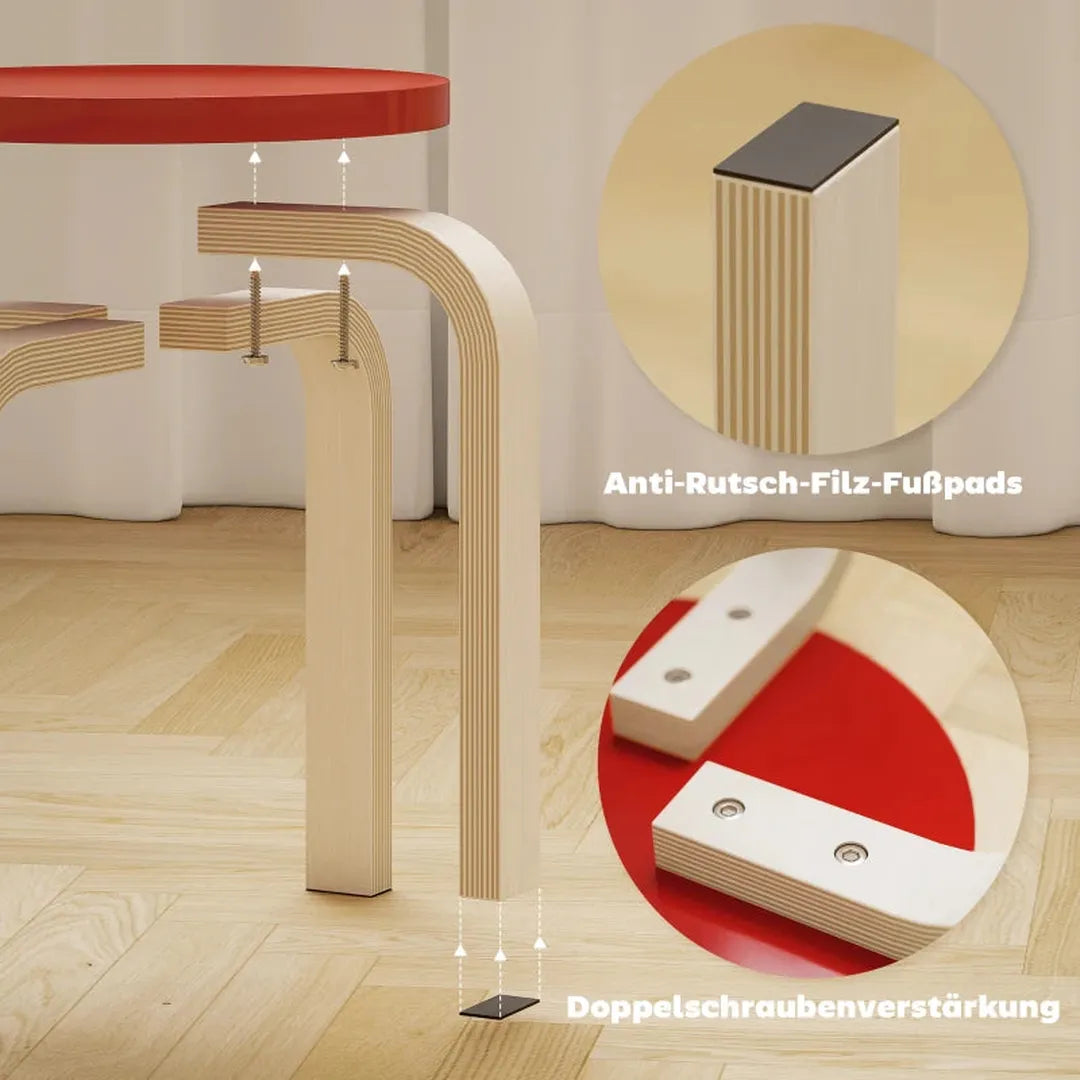 Set van 4 Stapelkrukken – Berken Multiplex met Filtdoppen – Gelakt – Meerkleurig
