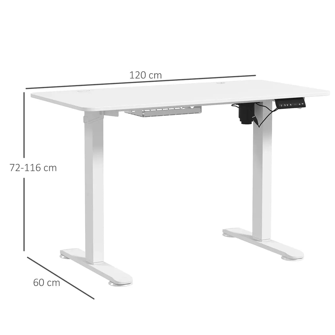 In hoogte verstelbaar sta-bureau – elektrisch zit-sta bureau met geheugenfunctie, 120 × 60 × 72–116 cm, wit
