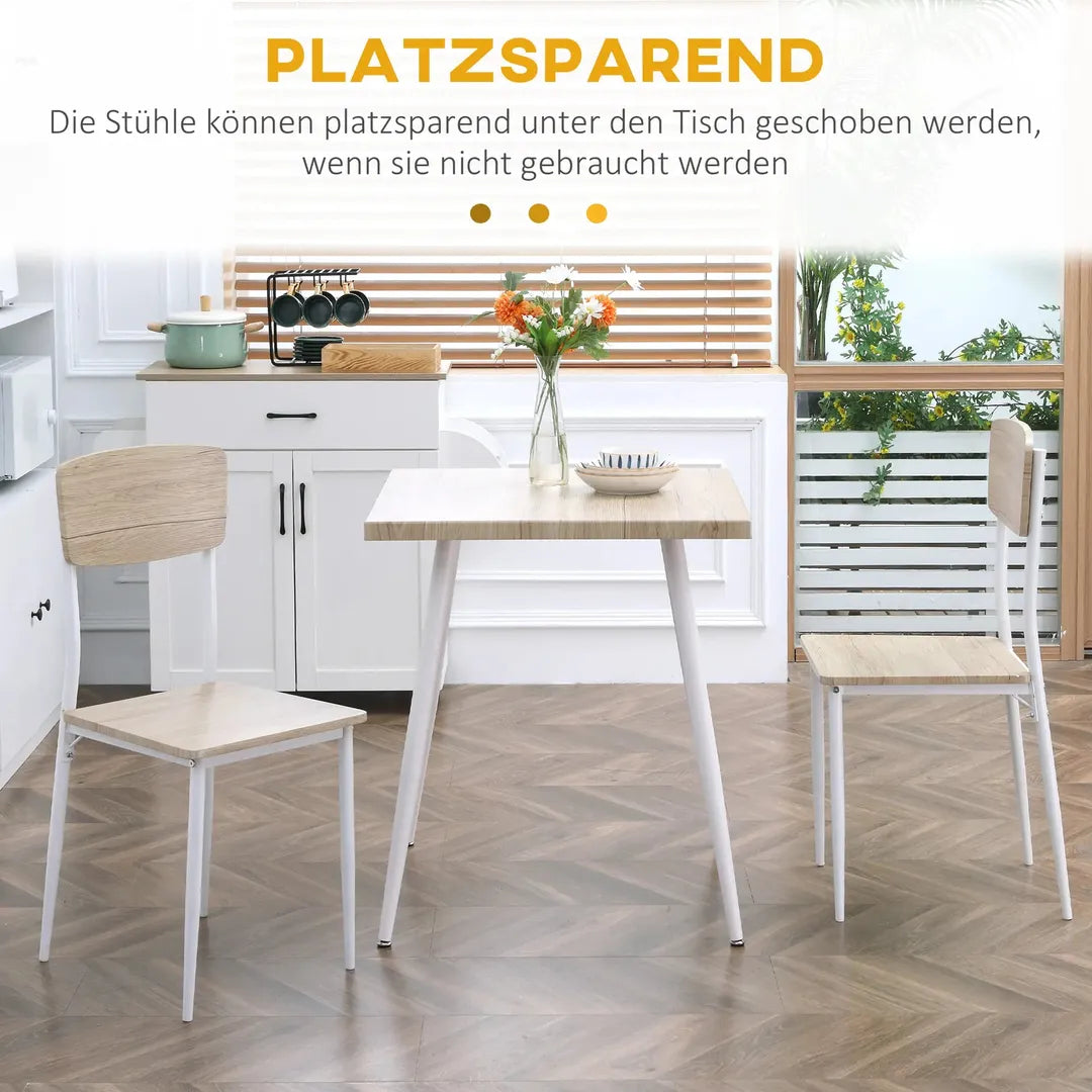 Eettafelset voor 2 Personen – 1 Tafel, 2 Stoelen van Grenenhout – Wit en Grijs