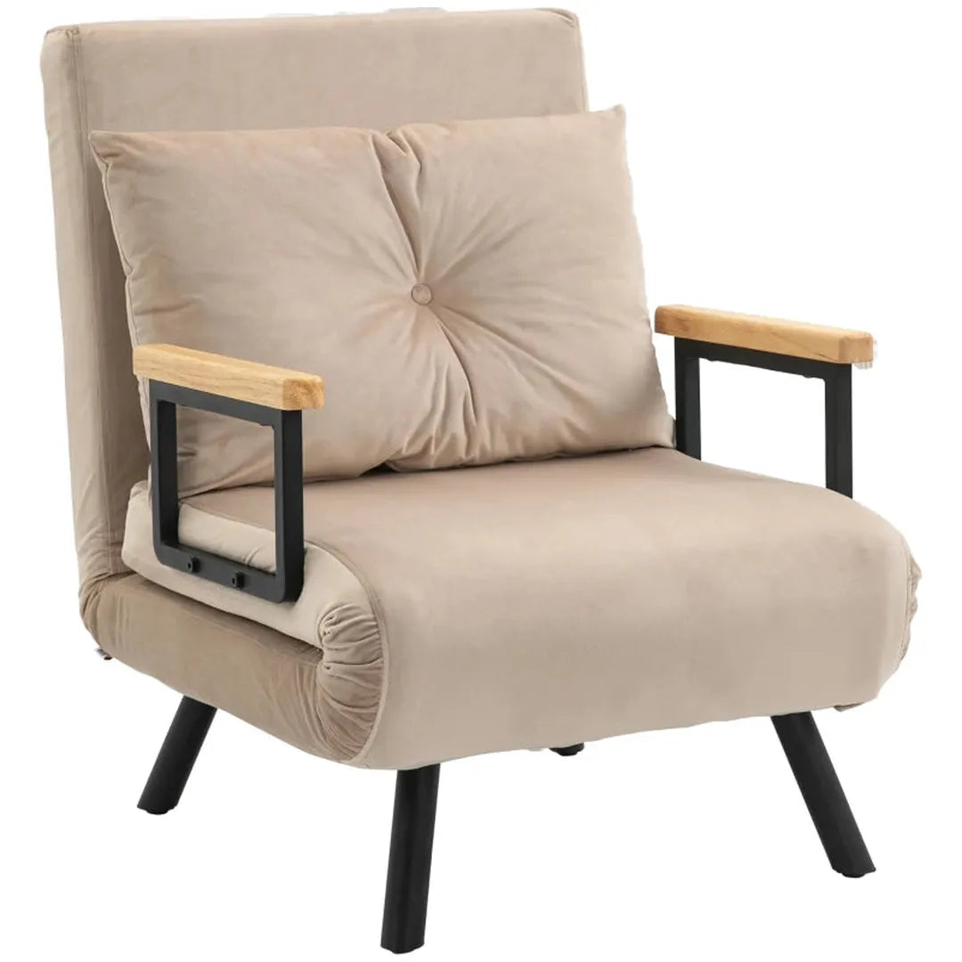 Relaxfauteuil Scandinavisch design – verstelbare rugleuning – inclusief gestikte kussen – zwart/naturel