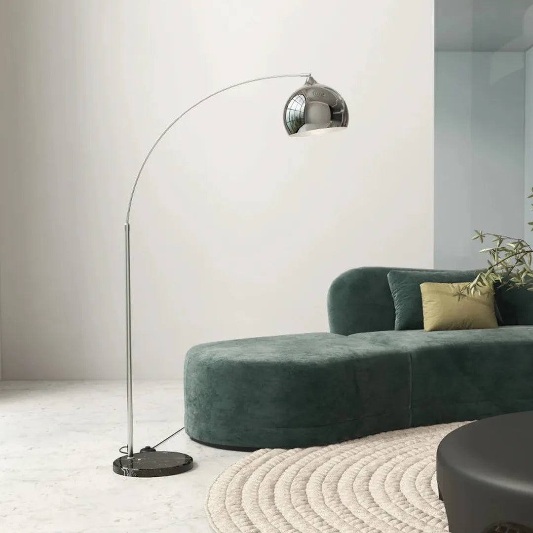 Boogstaande lamp – in hoogte verstelbaar – voetschakelaar – voet in marmerlook – 170-180 cm-Zilver