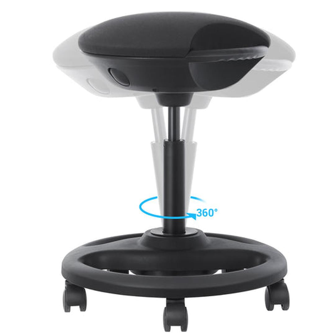 Verstelbare Werkkruk op Wielen met Draaifunctie – Extra Brede Zitting, 10° Kantelmechanisme en Dikke Bekleding – Zwart