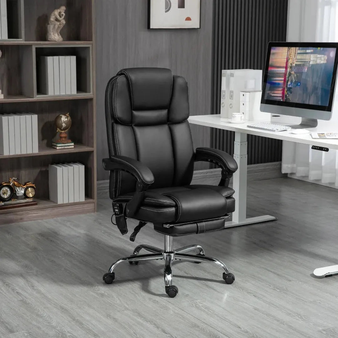 Bureaustoel zwart – Verstelbare draaistoel met voetsteun en hoofdsteun – Massagestoel met 7 massagepunten 68x79x104-112 cm