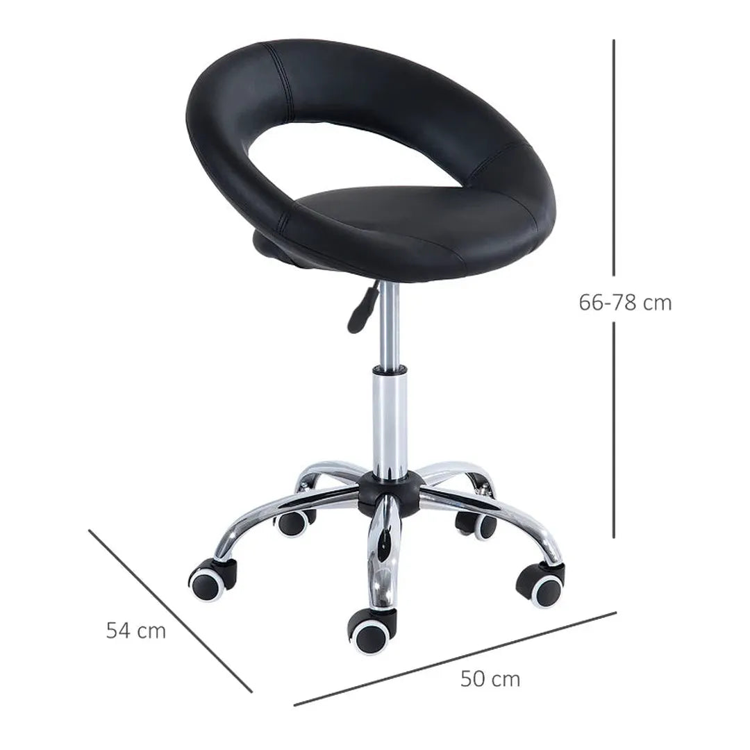 Rollende kruk – 360° draaibaar – in hoogte verstelbaar – PU-zitting – metalen frame – zwart
