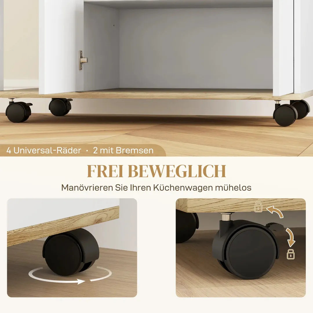 Keukentrolley met 1 Kruidenrek en 1 Handdoekhouder – 109 x 40 x 89 cm, Witte Servierwagen op Wielen