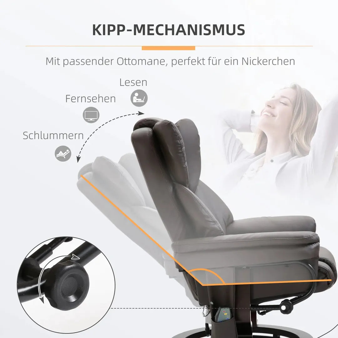 Relaxfauteuil met Massagefunctie en Voetenbank – Kunstleer Zwart – Verstelbaar 79 × 82 × 101 cm
