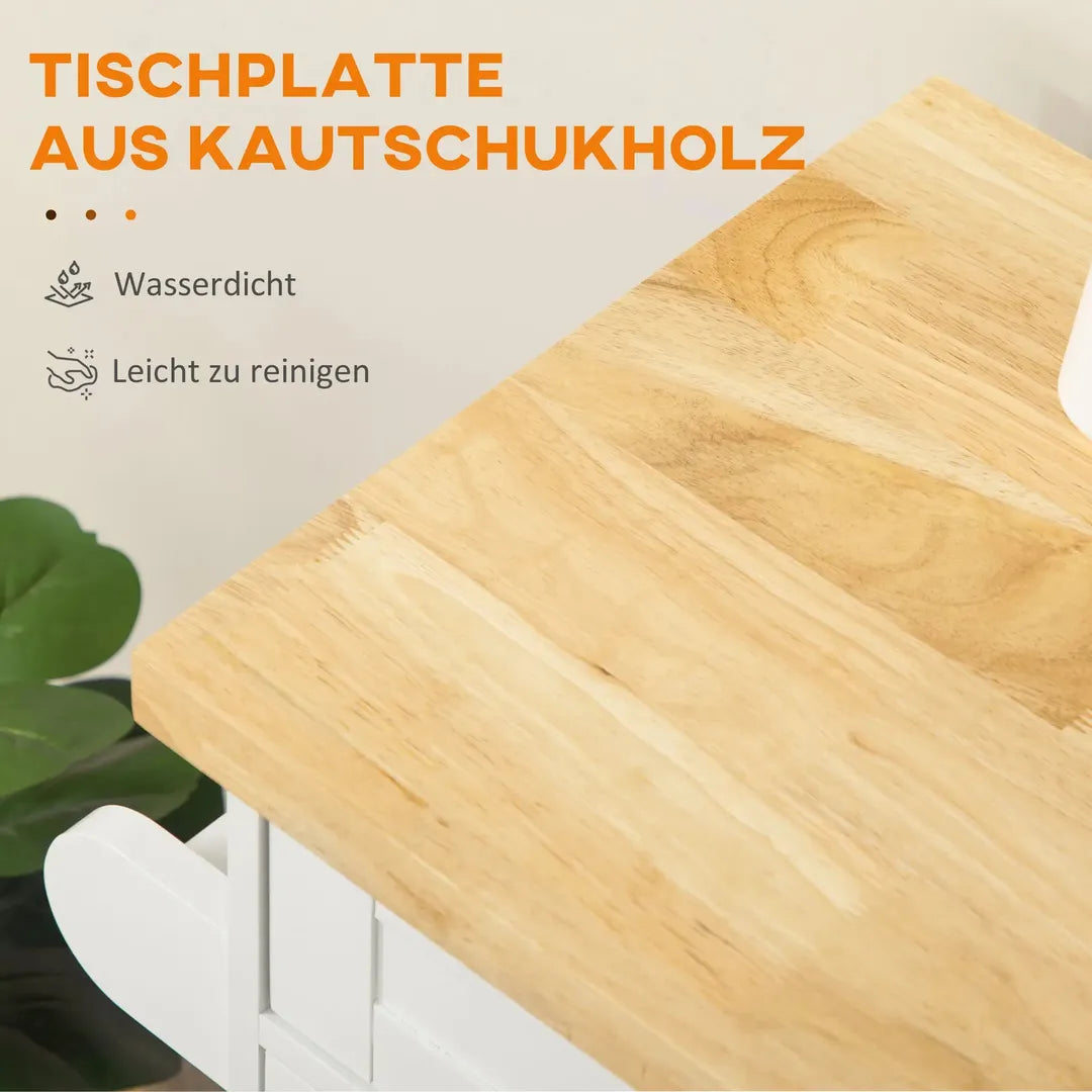 Keukentrolley met 1 Kruidenrek en 1 Handdoekhouder – 109 x 40 x 89 cm, Witte Servierwagen op Wielen