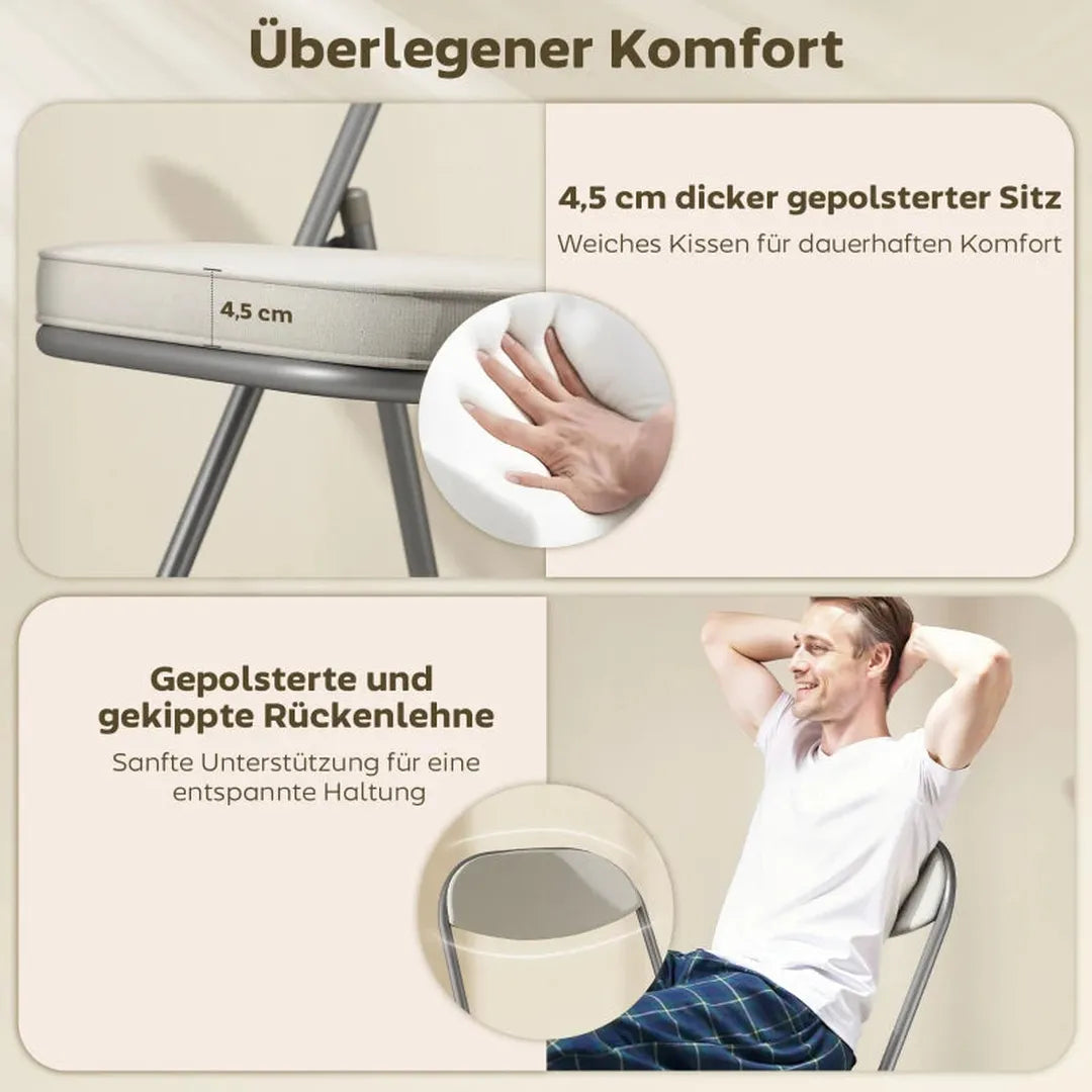 Set van 4 opvouwbare stoelen – corduroy bekleding – rugleuning – metalen frame – crème wit