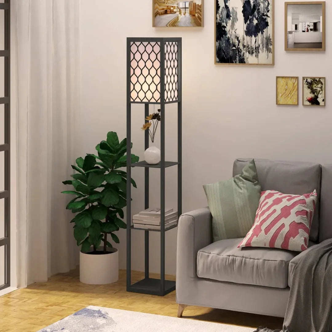Vloerlamp met plank – staande lamp met E27 fitting – geschikt voor woonkamer en slaapkamer – exclusief lamp