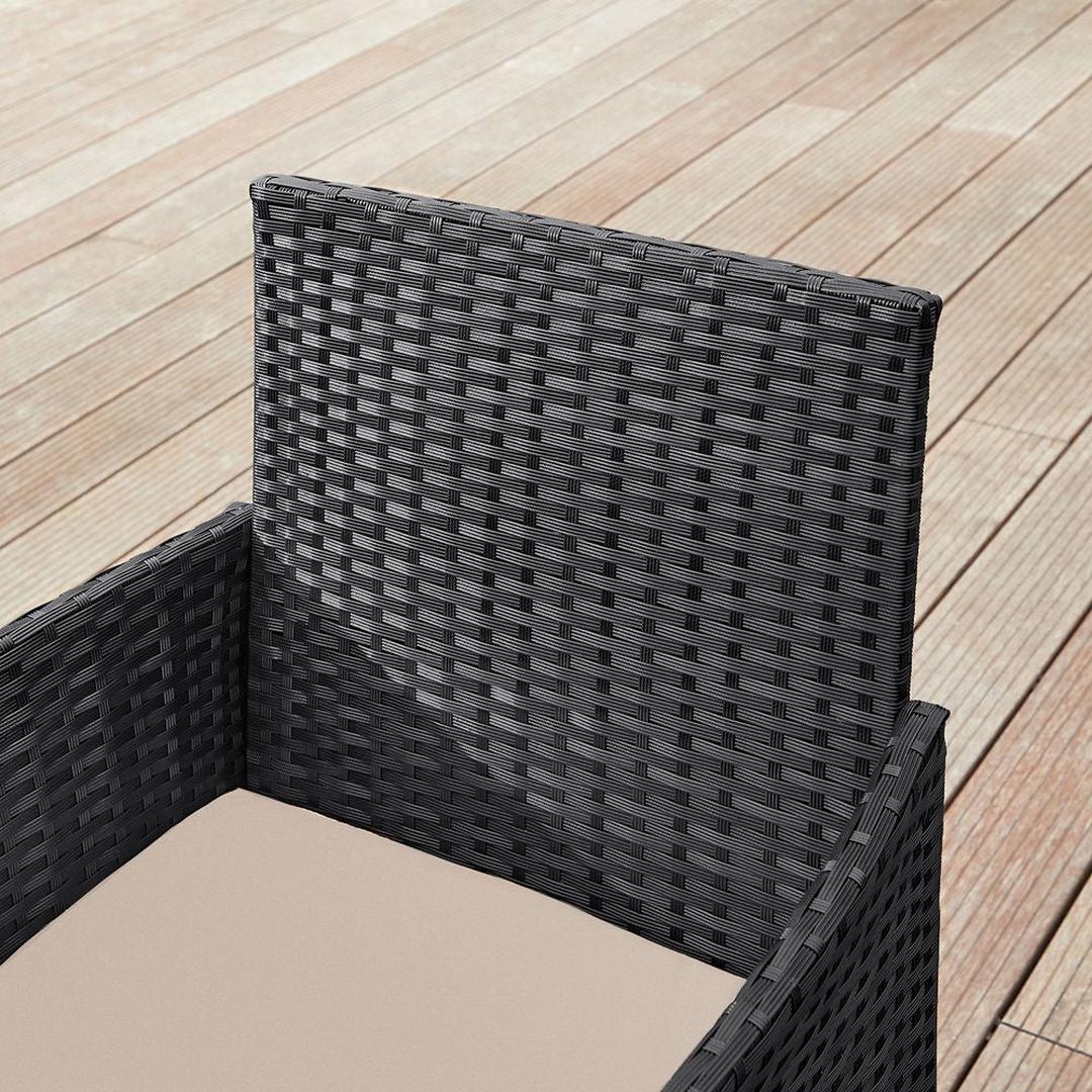 Tuinmeubelset van PE polyrattan met metalen frame – inclusief tafel met gehard glazen blad en 5 cm kussens