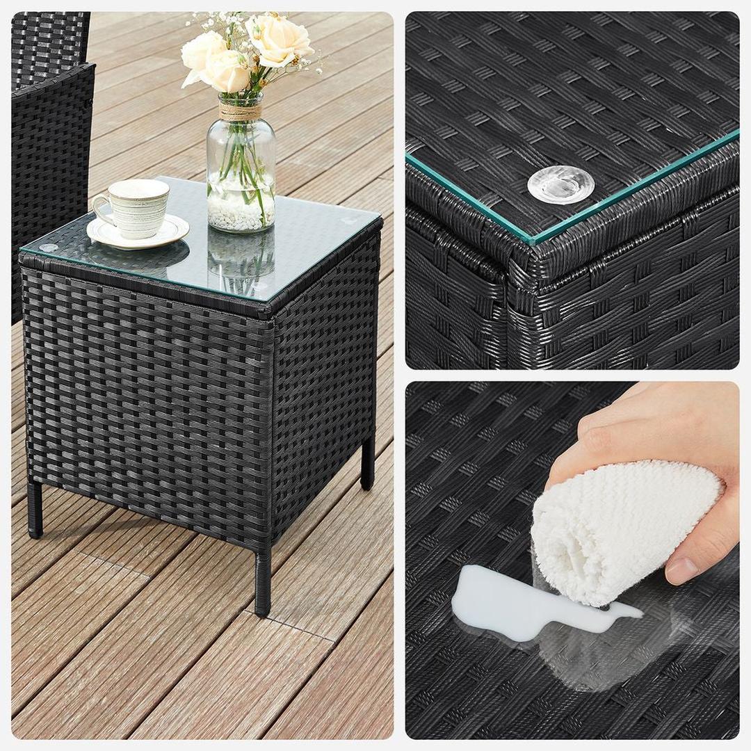 Tuinmeubelset van PE polyrattan met metalen frame – inclusief tafel met gehard glazen blad en 5 cm kussens