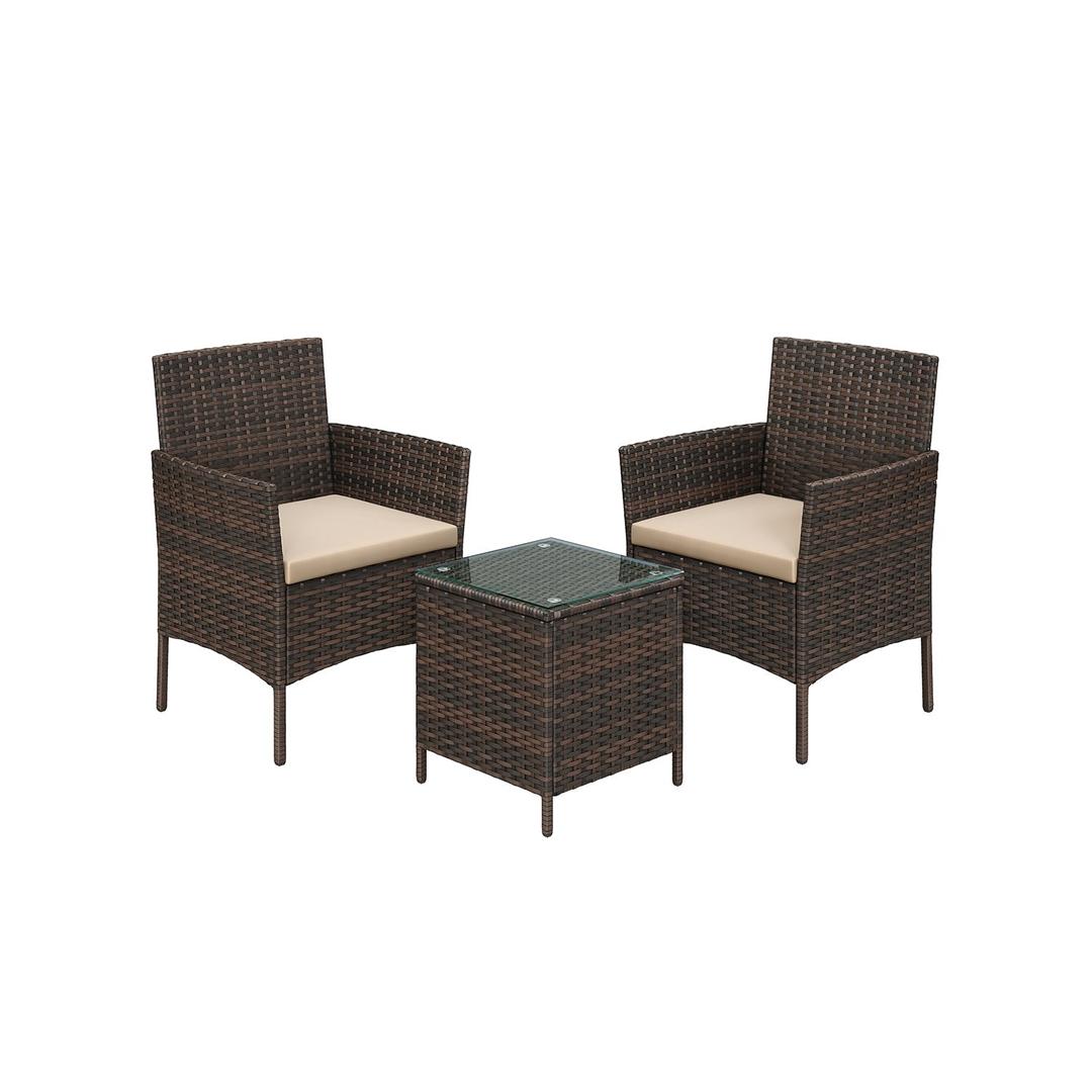 Tuinmeubelset van PE polyrattan met metalen frame – inclusief tafel met gehard glazen blad en 5 cm kussens