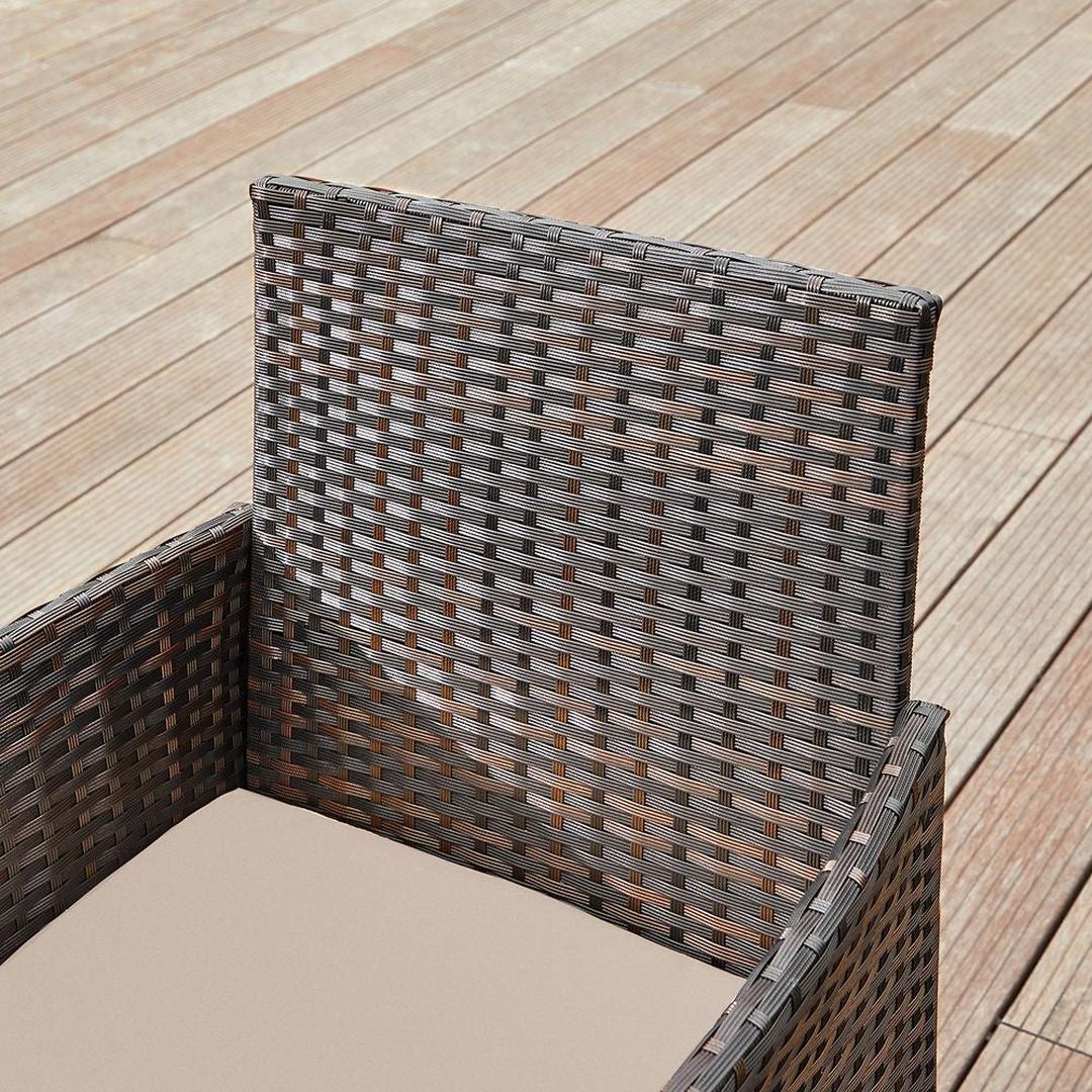Tuinmeubelset van PE polyrattan met metalen frame – inclusief tafel met gehard glazen blad en 5 cm kussens