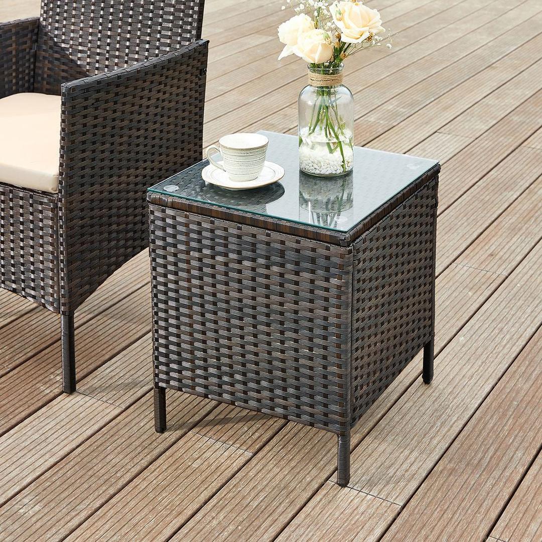 Tuinmeubelset van PE polyrattan met metalen frame – inclusief tafel met gehard glazen blad en 5 cm kussens