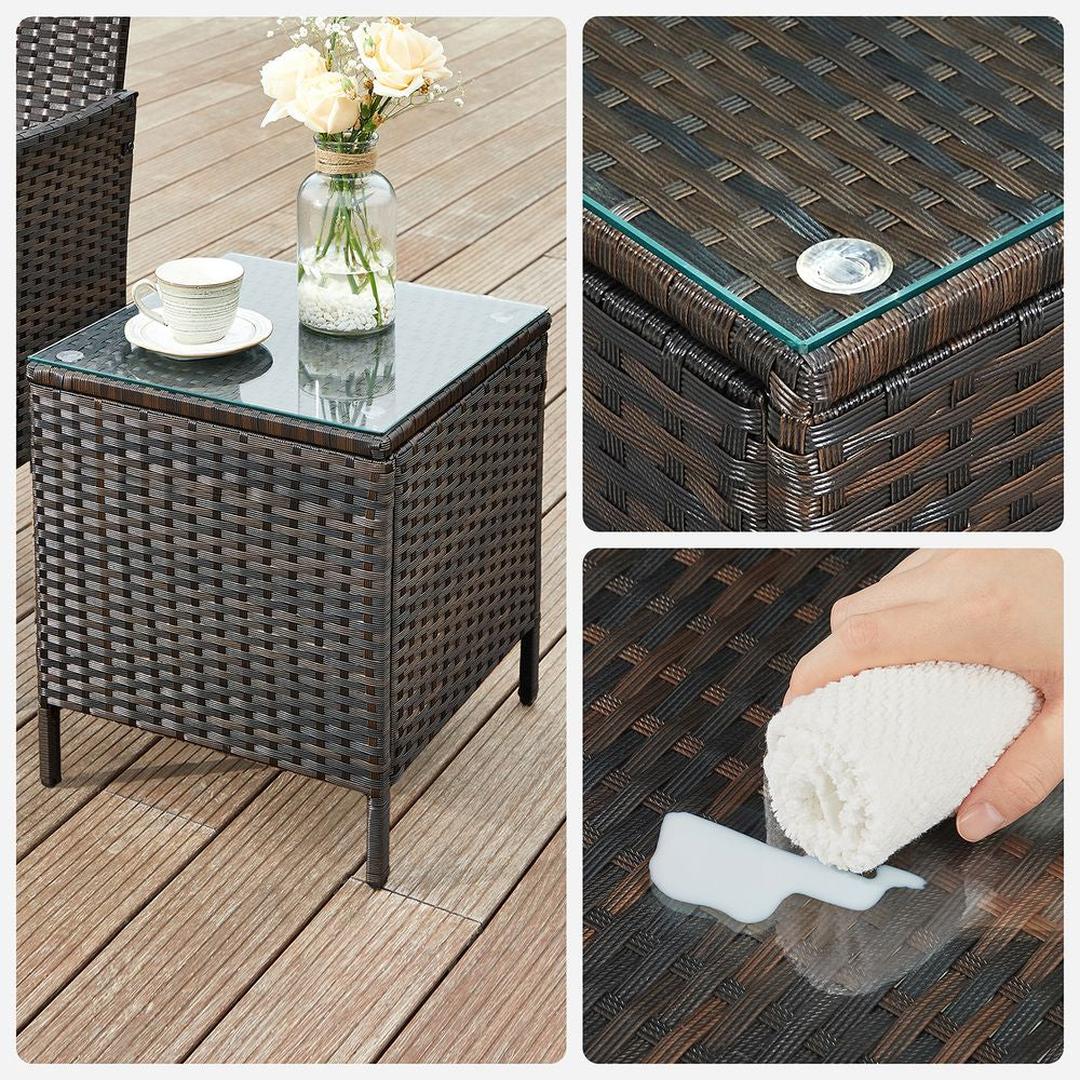 Tuinmeubelset van PE polyrattan met metalen frame – inclusief tafel met gehard glazen blad en 5 cm kussens