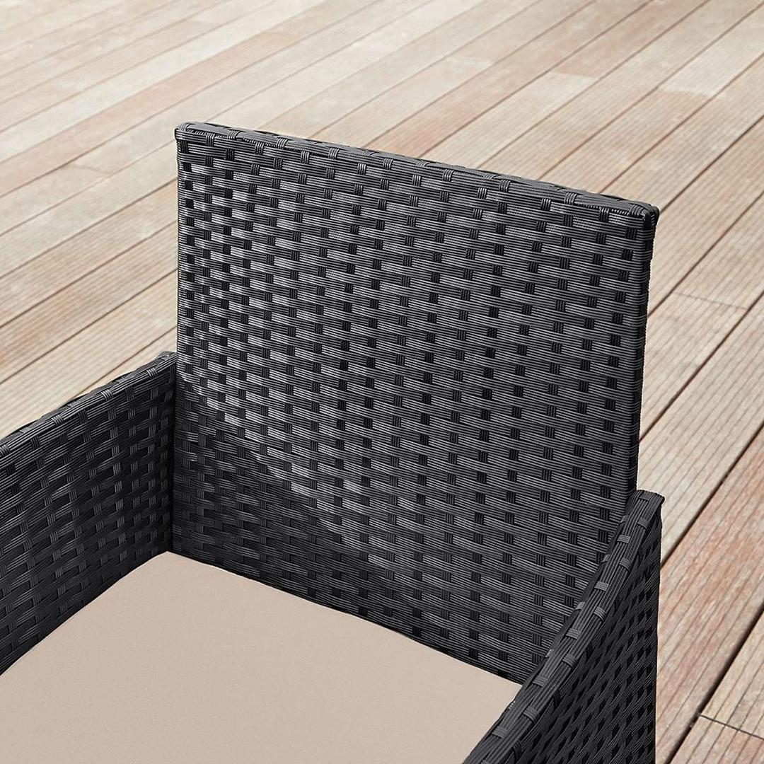 Balkonmeubelset 4-delig met kussens – poly rattan en metalen frame – glazen tafelblad – 5 cm zitkussens