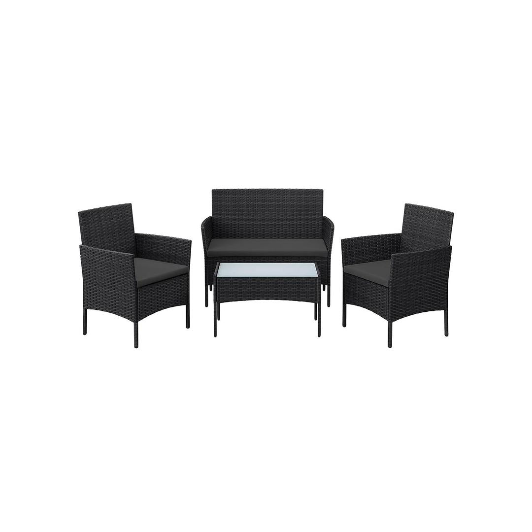 Balkonmeubelset 4-delig met kussens – poly rattan en metalen frame – glazen tafelblad – 5 cm zitkussens