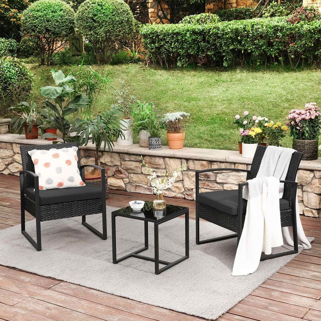 Tuinmeubelset 3-delig in rattanlook – 2 stoelen en bijzettafel – PE rotan en stalen frame – draagkracht 150 kg per stoel
