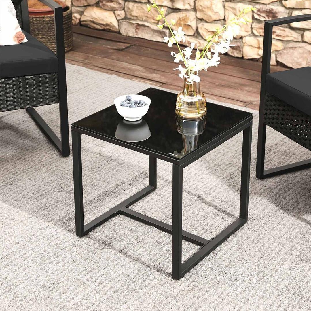 Tuinmeubelset 3-delig in rattanlook – 2 stoelen en bijzettafel – PE rotan en stalen frame – draagkracht 150 kg per stoel