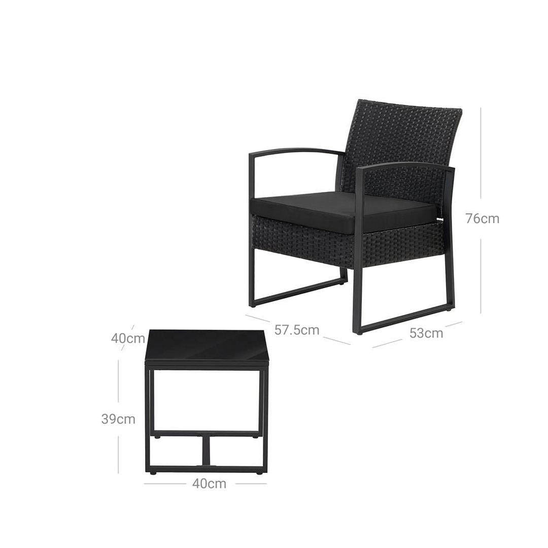 Tuinmeubelset 3-delig in rattanlook – 2 stoelen en bijzettafel – PE rotan en stalen frame – draagkracht 150 kg per stoel