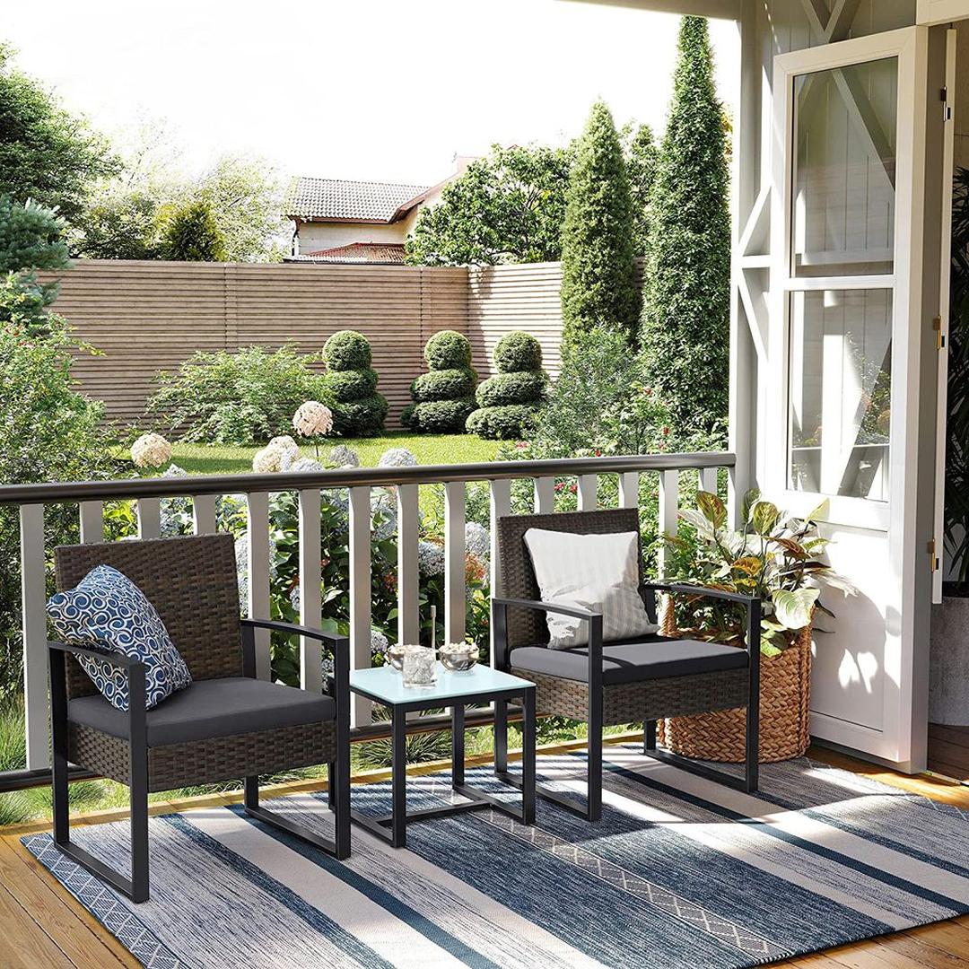 Tuinmeubelset 3-delig in rattanlook – 2 stoelen en bijzettafel – PE rotan en stalen frame – draagkracht 150 kg per stoel