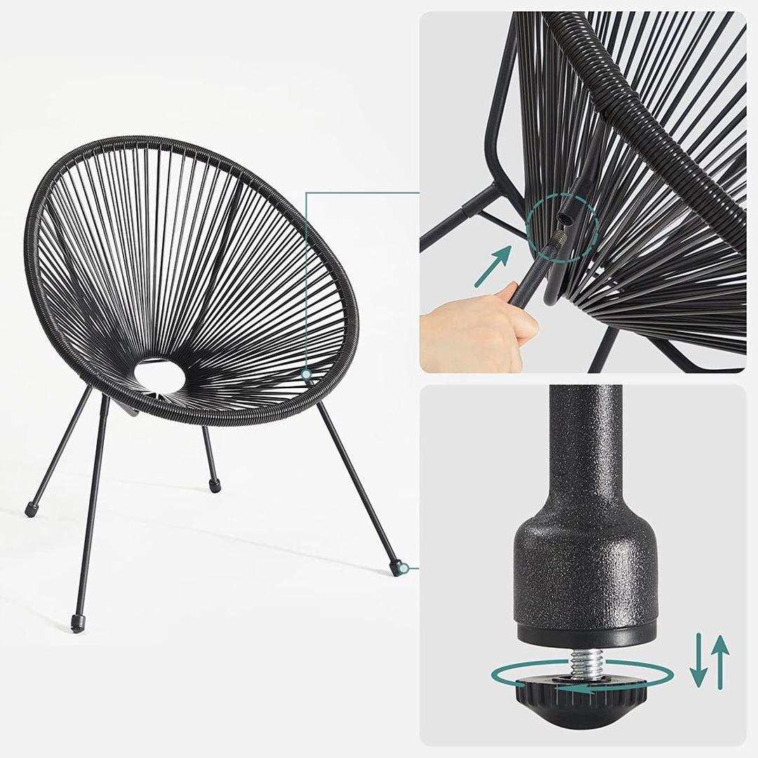 Tuinstoelen met tafel in Acapulco stijl – 2 stoelen met gehard glazen bijzettafel – stalen frame – draagkracht 130 kg