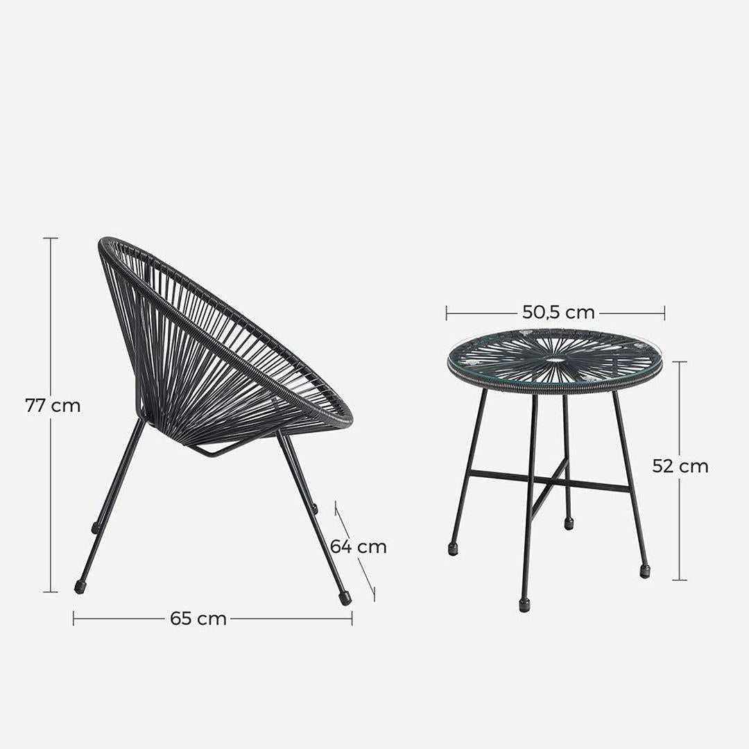 Tuinstoelen met tafel in Acapulco stijl – 2 stoelen met gehard glazen bijzettafel – stalen frame – draagkracht 130 kg