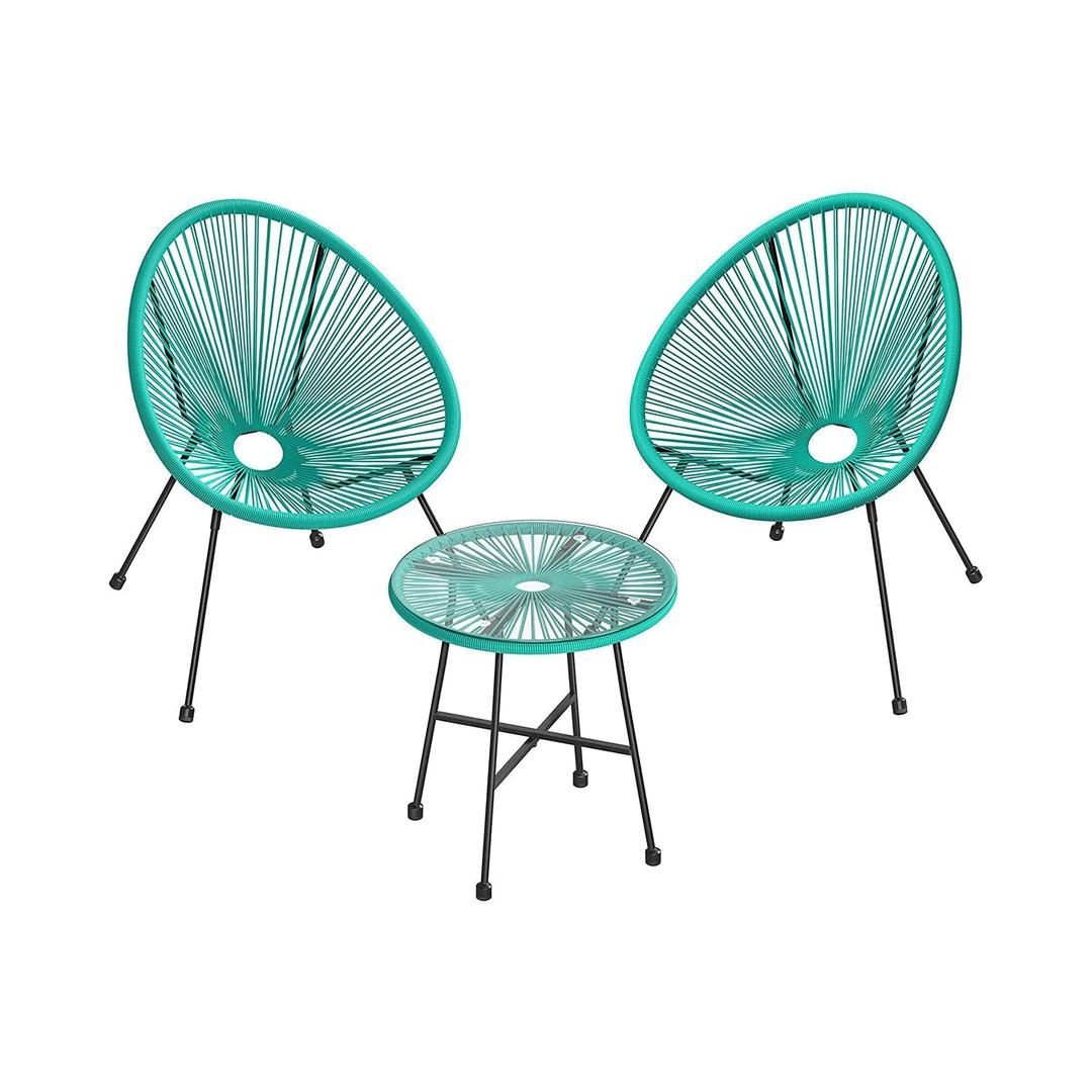 Tuinstoelen met tafel in Acapulco stijl – 2 stoelen met gehard glazen bijzettafel – stalen frame – draagkracht 130 kg