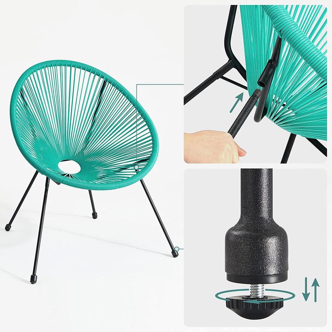 Tuinstoelen met tafel in Acapulco stijl – 2 stoelen met gehard glazen bijzettafel – stalen frame – draagkracht 130 kg
