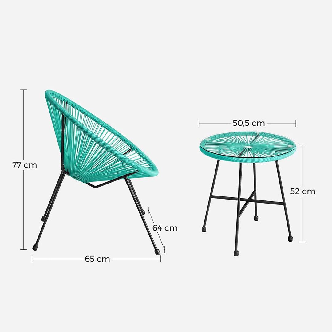 Tuinstoelen met tafel in Acapulco stijl – 2 stoelen met gehard glazen bijzettafel – stalen frame – draagkracht 130 kg