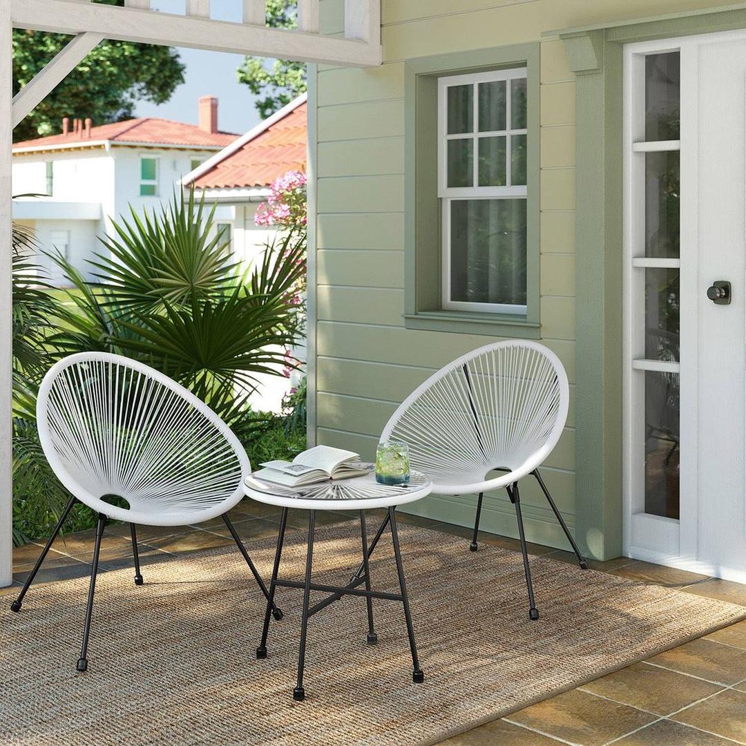 Tuinstoelen met tafel in Acapulco stijl – 2 stoelen met gehard glazen bijzettafel – stalen frame – draagkracht 130 kg