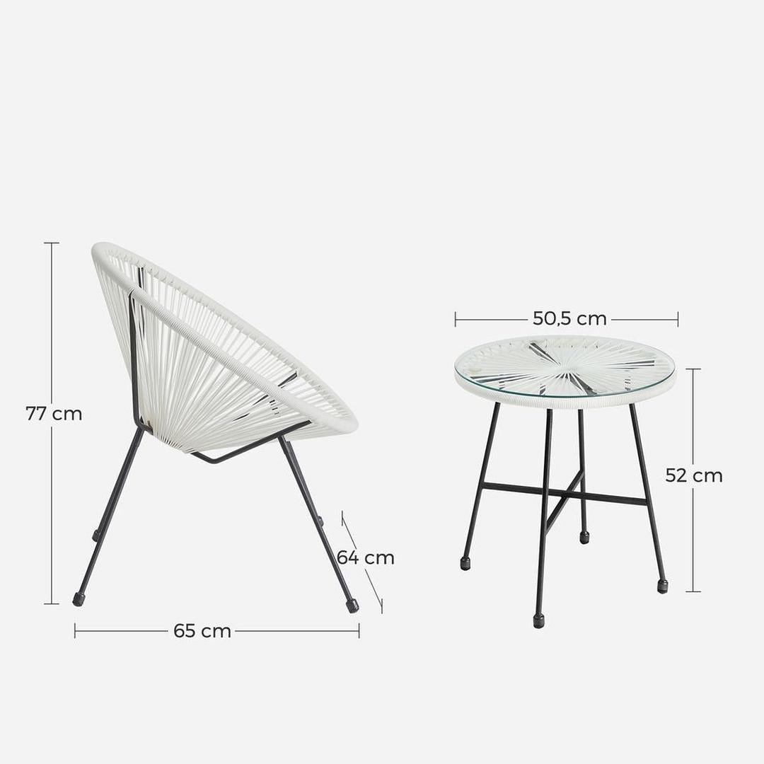 Tuinstoelen met tafel in Acapulco stijl – 2 stoelen met gehard glazen bijzettafel – stalen frame – draagkracht 130 kg