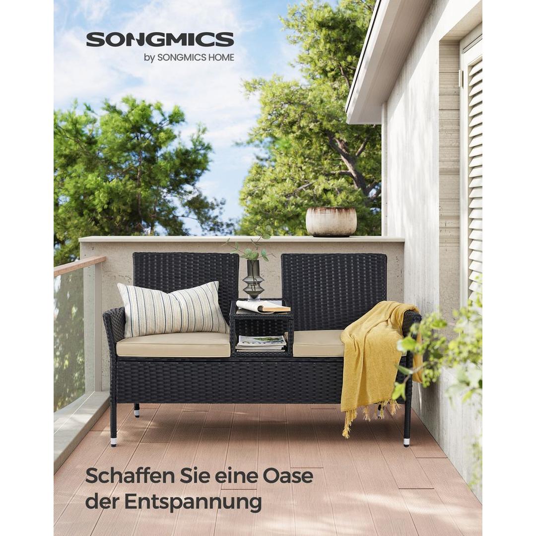 Balkonmeubel van PE polyrattan met tafel – 65 x 131 x 84 cm – metalen frame – draagkracht 130 kg per zitplaats