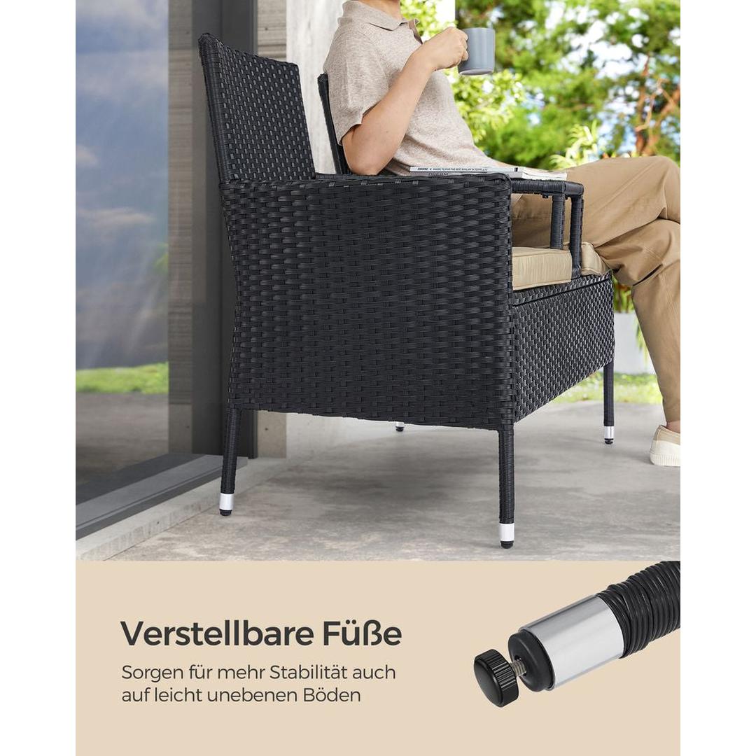 Balkonmeubel van PE polyrattan met tafel – 65 x 131 x 84 cm – metalen frame – draagkracht 130 kg per zitplaats