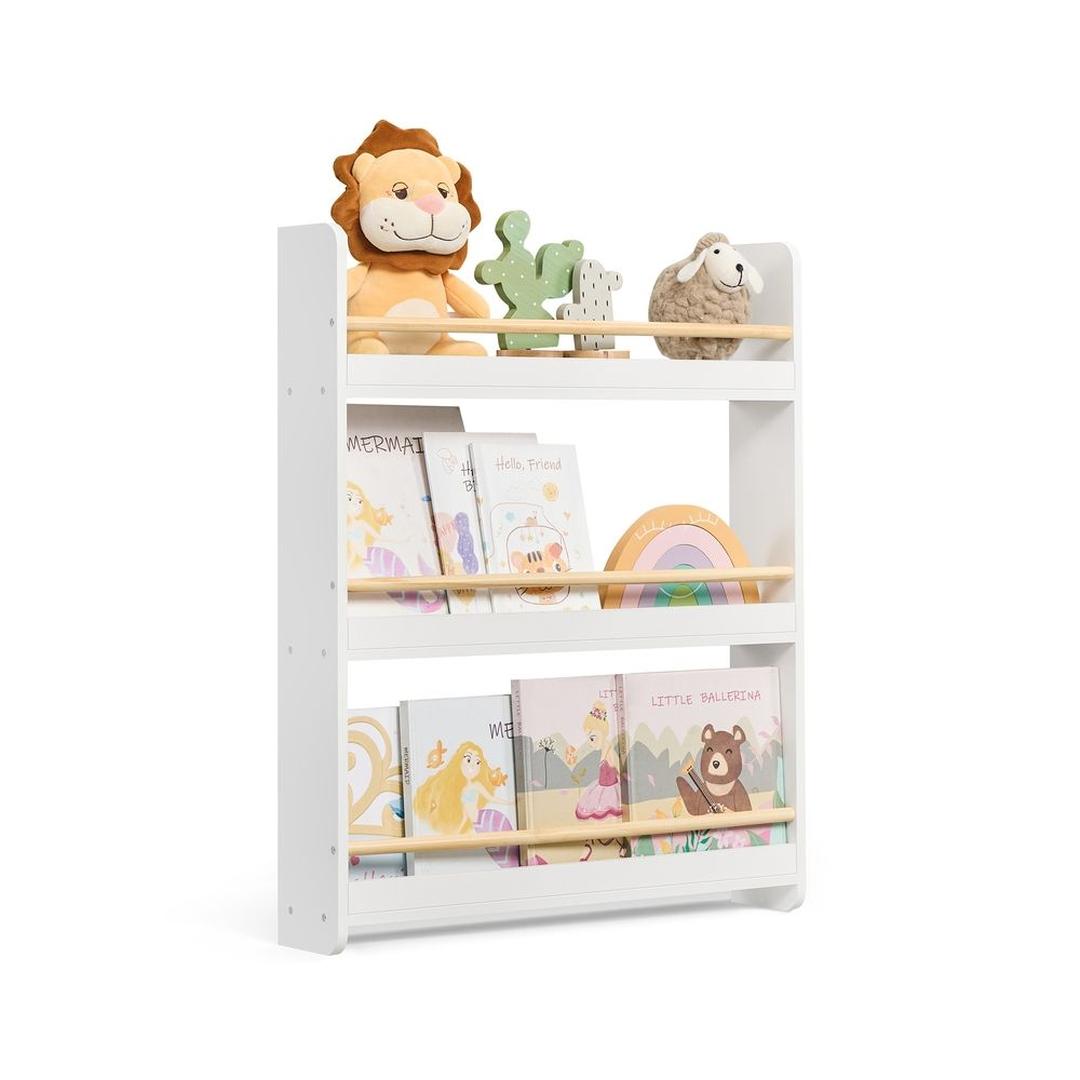 Kinderboekenkast met Legplanken – Wandboekenkast voor Boeken en Speelgoed in Wit-Naturel